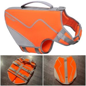 Vivaglory Orange and Gray Dog Life Jacket -Medium